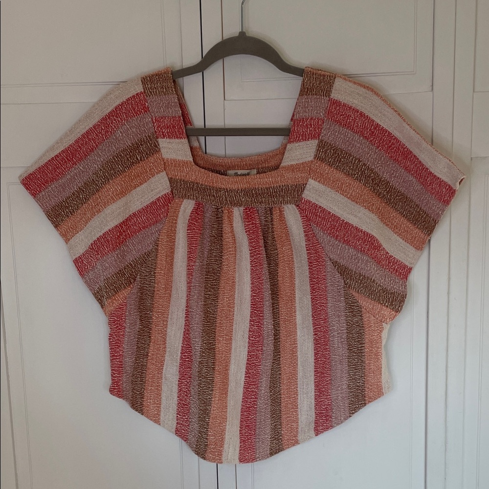 Madewell 100% Cotton Textured Multicolor Striped Butterfly Blouse SzXS
